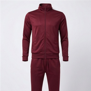 Survêtement Homme Uni à Col Montant Entièrement Zippé, Vêtement de Sport Décontracté Respirant en Polyester et Coton pour l'Automne - Product Image 1