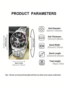 Reloj de Cuarzo de Acero Inoxidable Plateado para Hombre con Calendario y Juego de Pulseras de Cuentas 192119 - Product Image 6