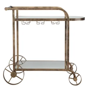 Modern Handmade Metal Bar Cart with Luxury Gold Finish Tempered Glass Shelves Wine Bottle Storage and Designer Rolling Wheels - Product Image 1