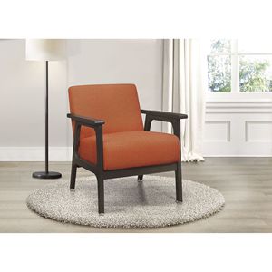 Fauteuil d'appoint de salon finition gris antique en tissu orange, bois d'hévéa massif, 1 pièce, mobilier - Product Image 1