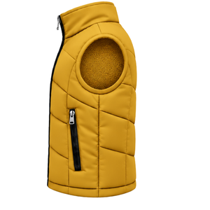Chaleco acolchado sin mangas para hombre, color amarillo mostaza, con cuello alto, cremallera completa y bolsillos con cremallera, para uso en exteriores en invierno. - Product Image 4