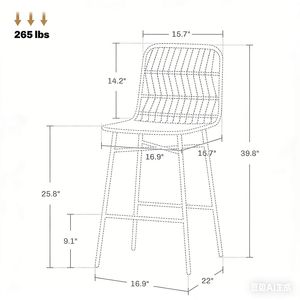 Sgabello da bar in rattan nero con due barre, set di due pezzi - Product Image 6