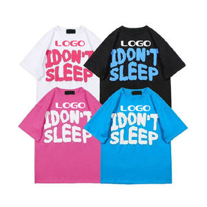 T-shirts en coton tricoté noir 100% avec logo personnalisé effet délavé, manches courtes, imprimé en relief, respirant, coupe ample, style hip-hop pour hommes - Product Image 5