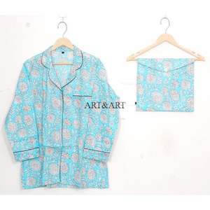 ชุดนอนผ้าฝ้ายพิมพ์ลายดอกไม้ ระบายอากาศได้ดี สไตล์ลำลองสำหรับฤดูใบไม้ร่วง ชุดเซ็ต 2 ชิ้น เอวยางยืด สำหรับผู้หญิง มีทุกขนาด - Product Image 3