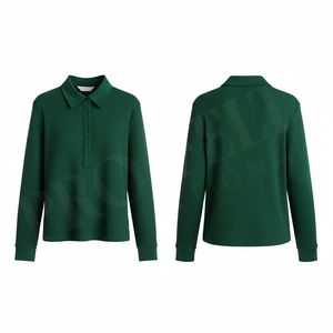 Polo à manches longues en tricot côtelé 100% polyester, coupe ajustée décontractée, col boutonné, extensible et doux, automne-hiver, polo personnalisé - Product Image 6