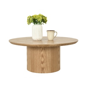 Contemporary Center <b>Table</b> Round Ash Veneer Top Low Cylinder Column Base Coffee <b>Table</b> for Cafe Restaurant Living Room Hotel - Product Image 2