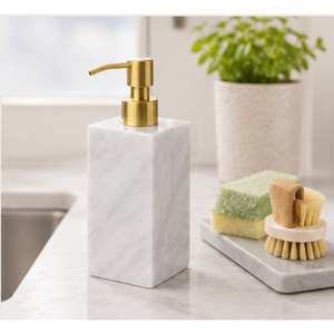 Fabulous Design White Marble Soap Dispenser with Gold <b>Brushed</b> Pump Natural Stone Liquid Lotion Bottle for Hotel & Bathroom Decor - Product Image 4