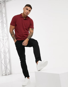 Polo de Manga Corta Rojo Sólido para Hombre, Algodón Oxford, Estilo Casual, Antiarrugas, Diseño con Botones - Product Image 4