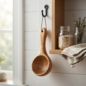 Custom Modern Eco-Friendly Wooden <b>Sauna</b> Water Ladle Long Handle Leather Hanging Strap Private Label <b>Accessory</b> Manufacturer OEM - Product Image 2