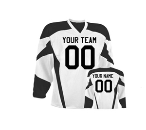 Maillot de hockey sur glace personnalisé pour homme, noir et blanc, sublimé, col en V, évacuation de l'humidité, manches trois quarts, tenue d'équipe, taille adulte - Product Image 3