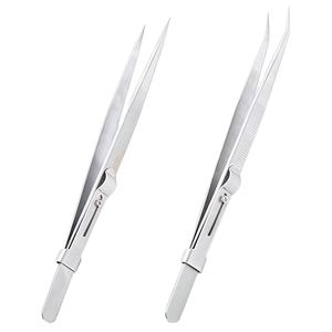 Jackbilly ชุดแหนบสแตนเลส2ชิ้น, เครื่องมือล็อคสไลด์แหนบตรงโค้งอุปกรณ์อิเล็กทรอนิกส์ - Product Image 1