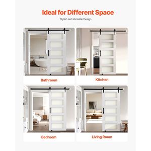 ประตูยุ้งฉางแบบเลื่อนกระจกฝ้าแผง MDF ขนาด32x84นิ้วพร้อมชุดฮาร์ดแวร์ - Product Image 3