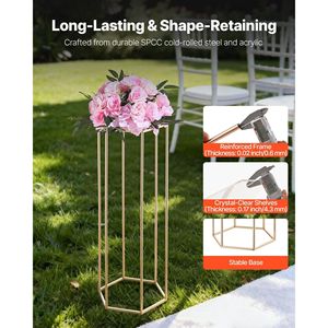 10 pièces de supports floraux hexagonaux cubiques en acrylique stratifié de 31,5 pouces pour centres de table de mariage et décorations de table, supports de fleurs en colonne - Product Image 3