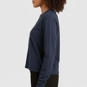 Camiseta Oversize de Algodón 100% para Mujer, 350gsm, Cuello Redondo, Corte Holgado, Manga Larga, Color Sólido, Ropa de Verano, Estilo Hip Hop - Product Image 3