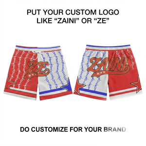 Premium 100% Cotton Mesh <b>Shorts</b> Red <b>White</b> Blue Panel Design Eco-Friendly Quick Dry Sporty Front Logo Position OEM ODM - Product Image 1
