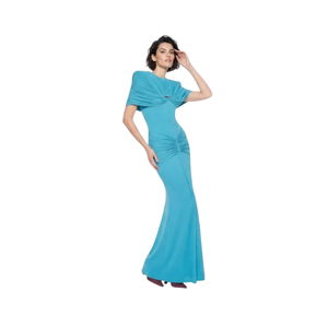 Elegante Vestido de Mujer Largo hasta el Suelo, Cuello Asimétrico, Estilo Sirena, Color Sólido, Manga Corta, Fruncido, Ajustado, para Fiesta, Verano/Primavera - Product Image 4