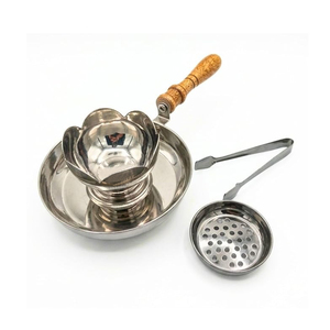Brûleur d'encens élégant en métal avec poignée en bois, écran à charbon festonné et mini-pinces pour la décoration intérieure et l'aromathérapie - Product Image 4