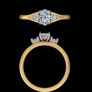 แหวนหมั้นเพชรทรงรีสามเม็ด ทองคำขาว แหวนแต่งงานเพชรเพาะเลี้ยง 0.78 กะรัต สำหรับผู้หญิง - Product Image 1