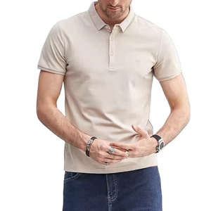 Camisa de Manga Corta para Hombre, Color Beige, 100% Algodón Piqué, Corte Regular Informal, Sólida, Transpirable, IBRATEX International IBI-MP-58 - Product Image 1