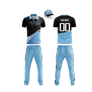 Conjunto de Uniforme de Cricket Personalizado para Hombre, Negro y Azul Claro, Poliéster Transpirable, Impresión por Sublimación, Ropa Deportiva para Equipo Adulto en Venta - Product Image 1
