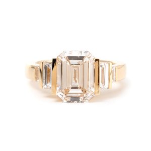 Lab Created Diamond Real Gold <b>Ring</b> Art Deco Style Emerald Cut Five Stone Half Bezel Setting Handcrafted Step Cut <b>Statement</b> <b>Ring</b> - Product Image 4