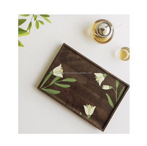 Élégant plateau rectangulaire en bois écologique fabriqué à la main grand plateau de luxe moderne pour servir le petit déjeuner café thé collations maison - Product Image 2