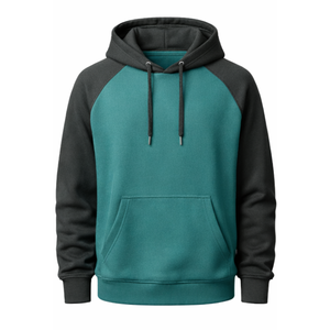 Sudadera Deportiva de Manga Raglán Bicolor en Verde Azulado y Gris Carbón, Sudadera con Capucha de Alta Calidad para Hombre, Estilo Urbano - Product Image 1