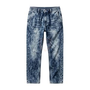 Pantalon pour homme durable, gris foncé, en denim délavé à l'acide, style vintage, coupe droite, streetwear urbain, en coton épais - Product Image 5