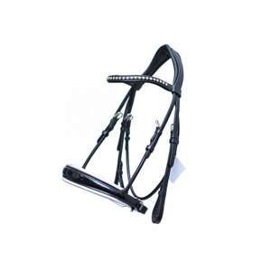 Bridon de cheval en cuir noir premium durable avec frontal en cristal et muserolle rembourrée, design anglais réglable pour l'entraînement et la compétition - Product Image 1