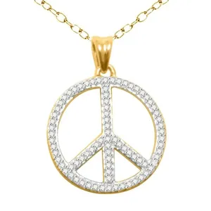 Collar con Colgante de Signo de Paz de Moissanita, Plata de Ley S925, Chapado en Oro, Lujoso, Certificado, Amuleto con Símbolo de Paz, Joyería Fina, Regalo - Product Image 1