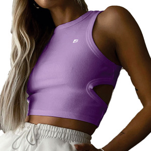 Custom Wholesale Women’s Lavender Ribbed Crop Tank <b>Top</b> Sleeveless Side Cutout Athleisure <b>Top</b> for Boutique Fitness women's shirt - Product Image 1