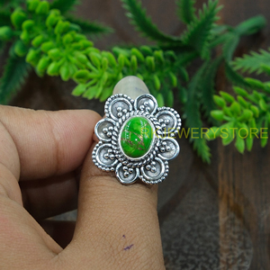 Anillo de Turquesa Verde Natural, Anillo de Plata de Ley 925, Anillo de Diseño Hecho a Mano, Anillo con Piedra Preciosa, Joyería de Turquesa - Product Image 4