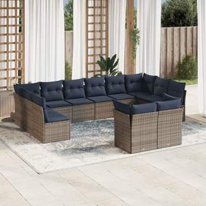 Ensemble de canapés de patio en polyrotin gris avec coussins, mobilier de jardin extérieur, design contemporain - Product Image 1