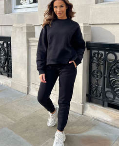 Conjunto de pantalones de chándal y Sudadera con capucha de algodón informal personalizado de alta calidad, chándales transpirables para mujer, conjunto de Sudadera con capucha para correr y entrenamiento físico - Product Image 3