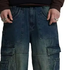 กางเกงยีนส์คาร์โก้ขายดี กางเกงยีนส์ขาดหลายกระเป๋า ทรงสลิมฟิต สไตล์ลำลอง ทรงตรง กางเกงยีนส์ทรงหลวมสำหรับผู้ชาย - Product Image 4