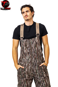 <b>Men</b> Outdoor Vertical Bark Camouflage Hunting Field <b>Bib</b> Overall Wide Elastic Shoulder Straps Full Front Zip Side Slash Pockets - Product Image 4