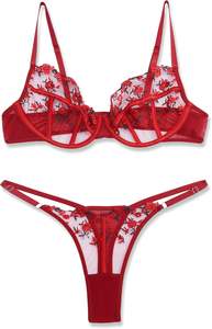 Ensemble de lingerie sexy pour femmes, soutien-gorge et culotte en dentelle, super extensible, bralette transparente - Product Image 6