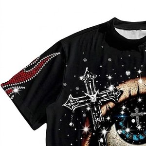 T-shirt surdimensionné à épaules tombantes pour hommes, en coton uni, avec strass de haute qualité, impression de logo personnalisée, vente en gros, vêtements pour hommes - Product Image 6