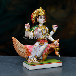 Acheter une statue de Brahmane en marbre |   Murti artisanal Brahmani Mata avec cygne – Maliyas - Product Image 3