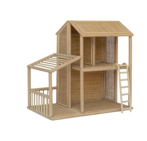 Traditional Handcrafted Natural Wicker Dollhouse Rattan Toy Two Story Mansion <b>Ladder</b> Terrace Nursery Decor Pretend Play Gift Cla - Product Image 3