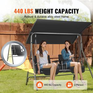 "2-Seat Patio <b>Swing</b> Chair with Adjustable Canopy Porch <b>Swing</b> Storage Bag Rotating Tray Oxford Fabric & Polyester Material" - Product Image 2