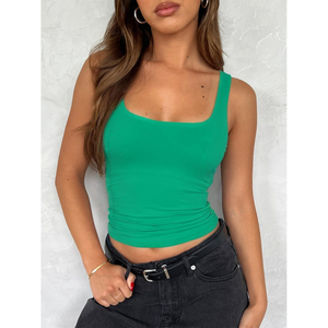 Nouveau débardeur femme 2026 à col carré, vert uni, court, décontracté, sans manches, camisole, crop top, écologique, OEM ODM - Product Image 6