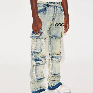 Pantalon en jean extensible élégant pour garçons, avec poches latérales et fermeture boutonnée, style streetwear / décontracté, avec logo personnalisé, à prix abordable. - Product Image 1