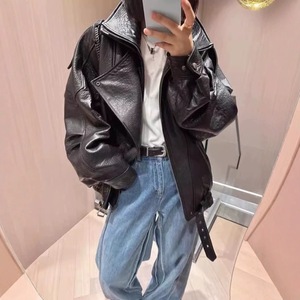 Chaqueta de Motociclista de Cuero Genuino Color Borgoña, Manga Larga, Cierre de Cremallera, Cuello Alto, Estilo Biker para Mujer, Ropa de Otoño - Product Image 2