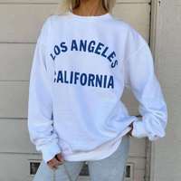Pull en coton tricoté blanc surdimensionné pour femme, col rond, avec appliqué et imprimé Los Angeles California au dos, manches classiques, col montant, collection automne