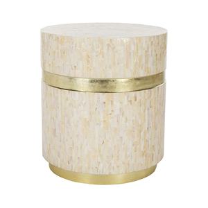 Handmade <b>Mosaic</b> Drum Side Table Stools Mother of Pearl Gold Accent Line Pure Natural Shell Inlaid Coffee Stool Living - Product Image 1