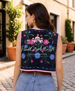 Handcrafted Women Black Velvet Embroidered Sleeveless Winter Warm Cotton Eco-Friendly Traditional Rajasthani Boho Ethnic - Product Image 5