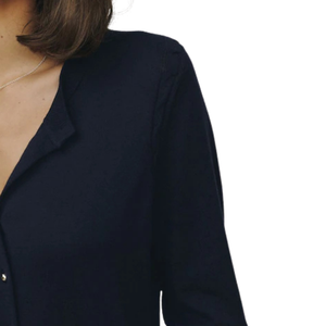 <b>Navy</b> Soft Touch 60% Cotton 40% Viscose V-Neck Long Sleeve Button Front <b>Cardigan</b> for Women with Pockets ODM Wholesale - Product Image 4