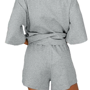 Women's Summer 2-Piece T-Shirt & Above Knee Shorts <b>Set</b> Loose & Comfortable Solid Pattern Tracksuits Sweatsuit for Lounge - Product Image 2