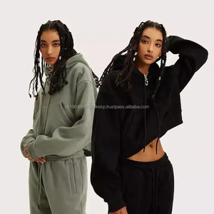 BEN037 Sweat à capuche court surdimensionné pour femme, personnalisé, 345 GSM, de haute qualité, uni, lourd - Product Image 2